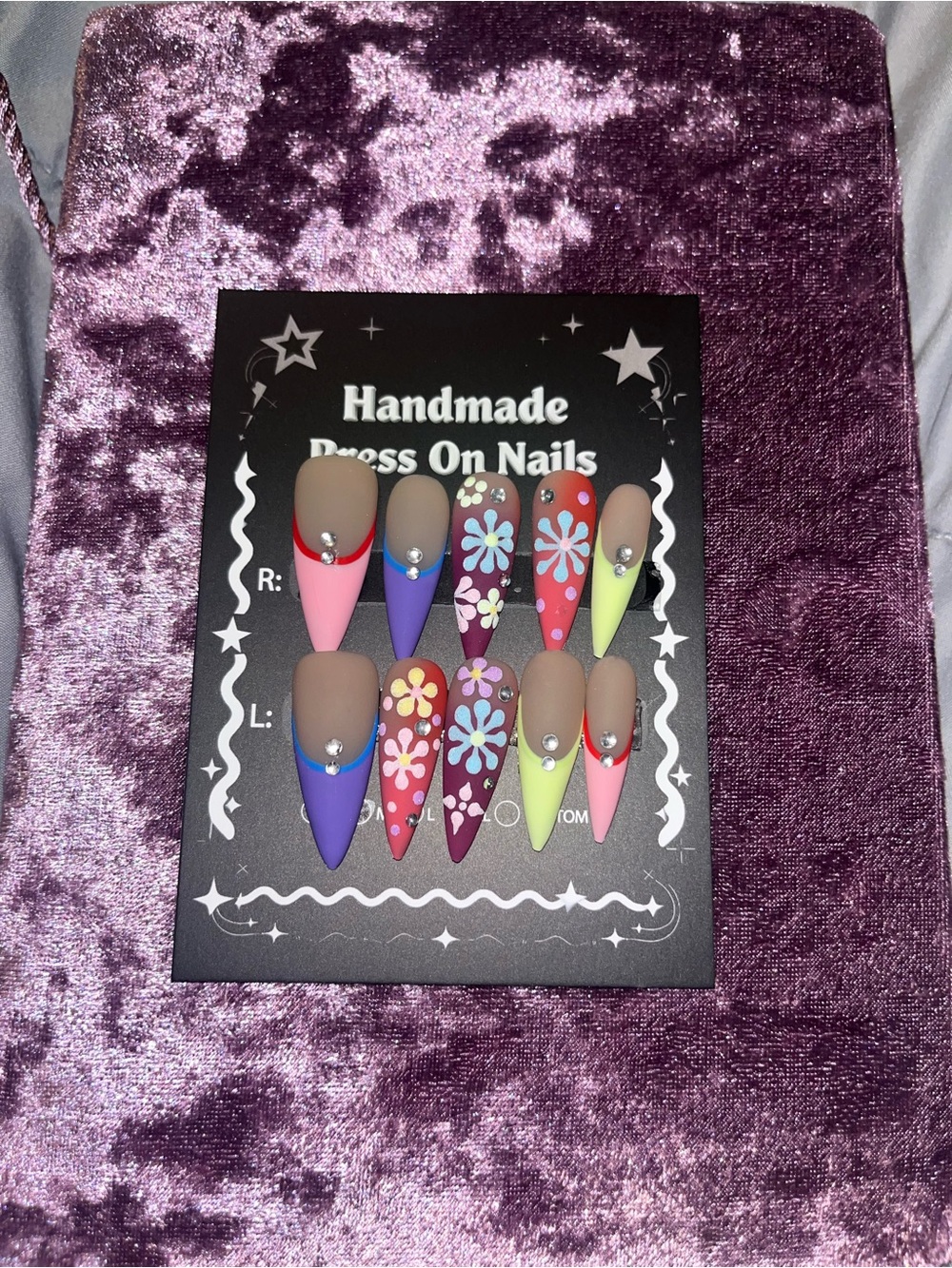 Handmade Press-On Nails - Multicolor Floral Set